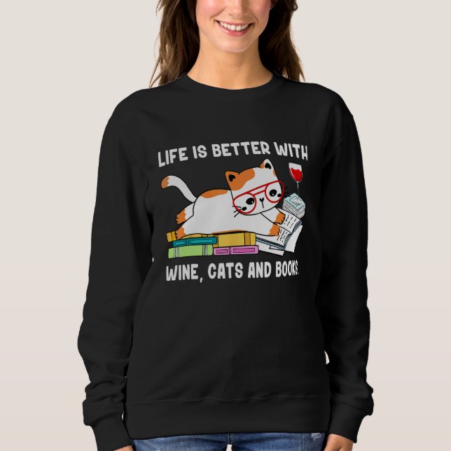 Moletom With Books Cats And Wine Drinking Dad Mom (Frente)
