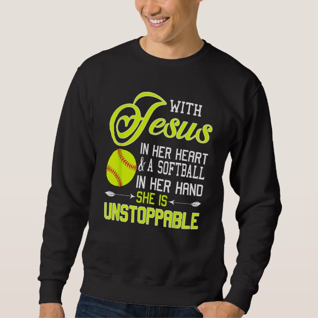 Moletom With Jesus In Her Heart And Softball In A Hand Uns (Frente)