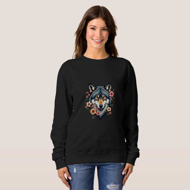 Moletom Wolf Floral Vintage Basic Sweatshirt feminina (Frente Completa)