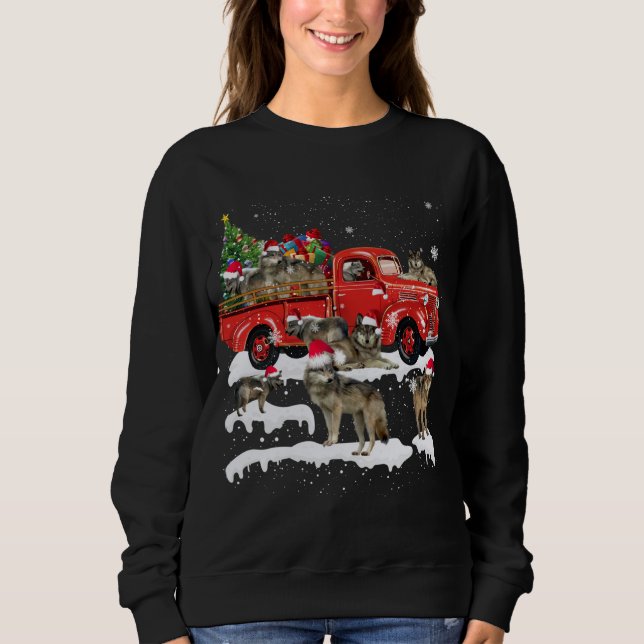 Moletom Wolf Riding Red Truck Felry Natal X mas Ugly G (Frente)