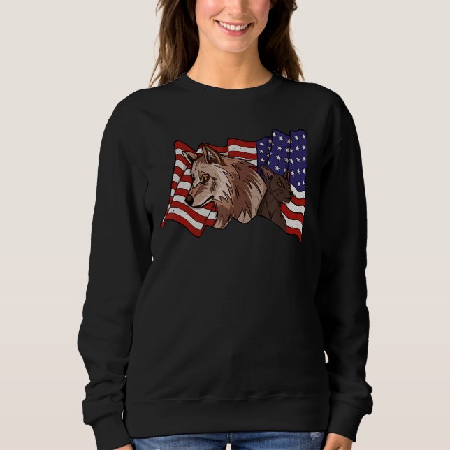 Moletom Wolf Wildlife Animal American Flag Wolf An (Frente)