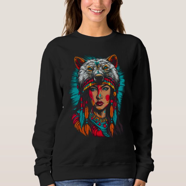 Moletom Woman Wolf Head Native American Unyielding (Frente)