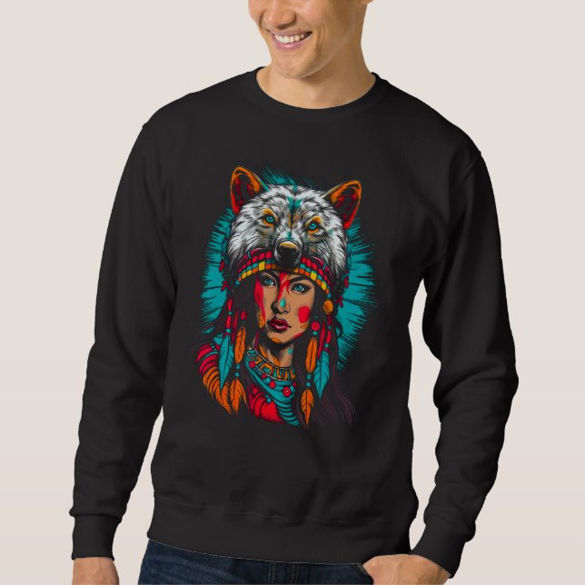 Moletom Woman Wolf Head Native American Unyielding (Frente)