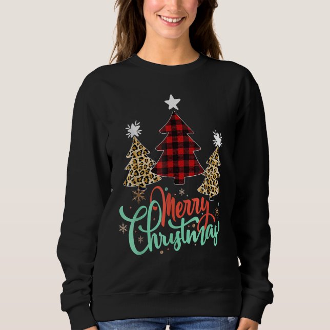 Moletom Women Leopard Plaid Christmas Tree Merry Christmas (Frente)