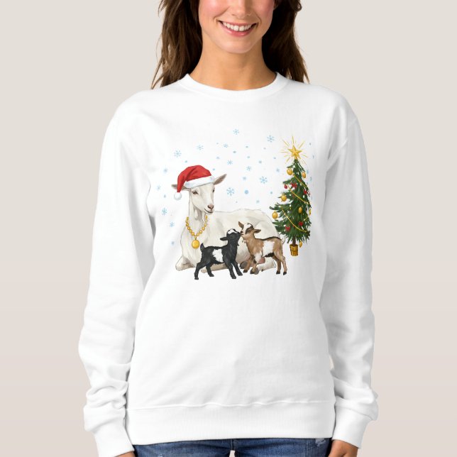 Moletom Women’s Christmas Goat Sweatshirt Peaceful Farm  (Frente)