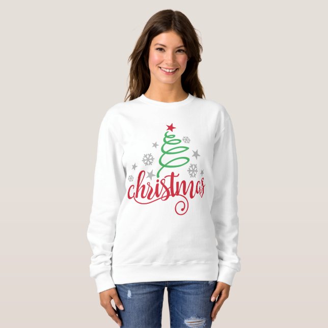 Moletom Women’s Christmas Sweatshirt | Simple Holiday Tree (Frente Completa)
