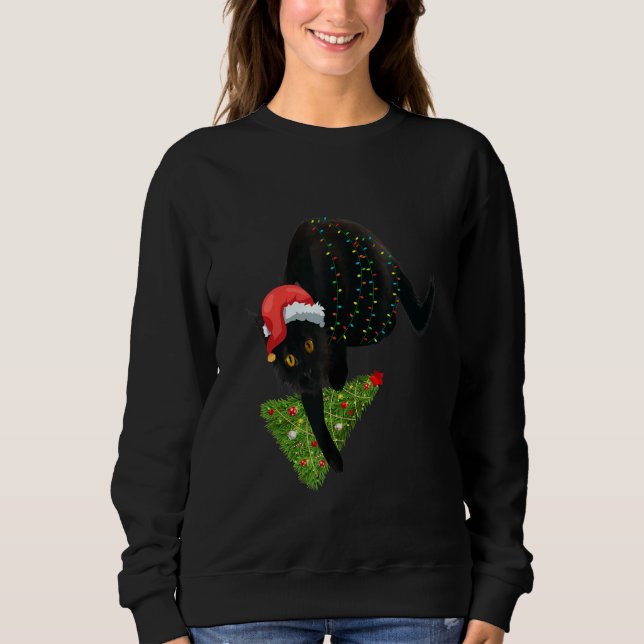 Moletom Women's Christmas Black Cat Xmas Tree  1 (Frente)