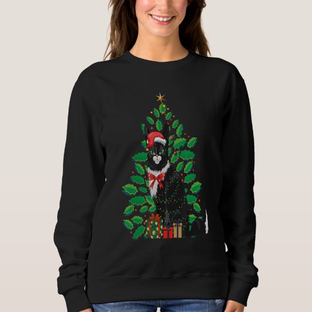 Moletom Women's Christmas Black cat Xmas Tree Graphics  1 (Frente)