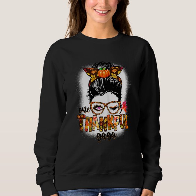 Moletom Womens Cute One Thankful Gaga Messy Bun Fall Autum (Frente)