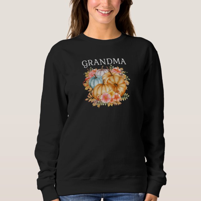 Moletom Womens Grandma Colorful Pumpkins Fall Autumn Flowe (Frente)