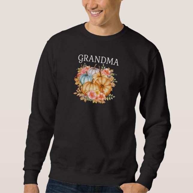 Moletom Womens Grandma Colorful Pumpkins Fall Autumn Flowe (Frente)