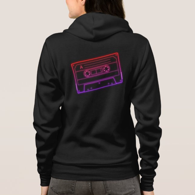 Moletom Women's Hoodie With Neon Red Purple Audio Cassette (Verso)