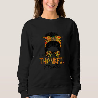 Moletom Womens One Thankful Auntie Leopard Messy Bun Thank