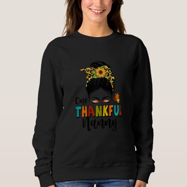 Moletom Womens One Thankful Nanny Leopard Messy Bun Fall T (Frente)