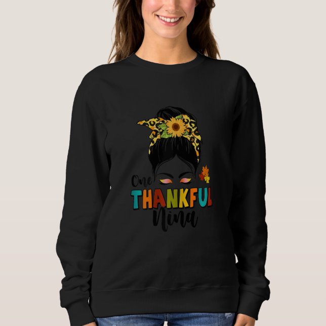 Moletom Womens One Thankful Nina Leopard Messy Bun Fall Th (Frente)