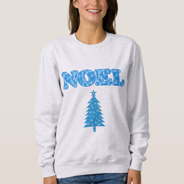 Moletom Word Art - Noel Padrão com Árvores Azul Claro (Frente)