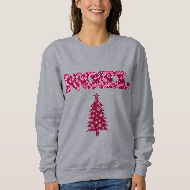 Moletom Word Art - Noel Padrão com Trees Burgundy (Frente)