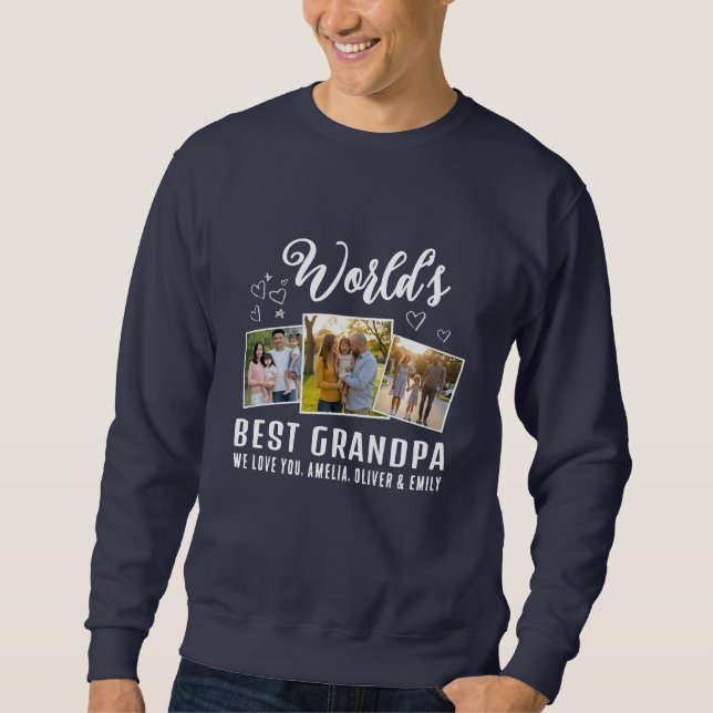 Moletom World's Best Grandpa Custom 3 Photo Collage (Frente)