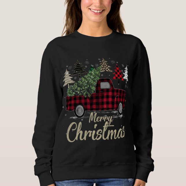 Moletom Xadrez de Búfalos Vermelhos das Árvores do Xmas (Frente)