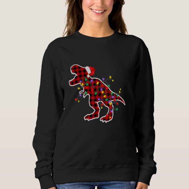 Moletom Xadrez de Buffalo Vermelho T Rex Dinossauro Pijama (Frente)