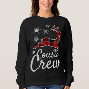 Moletom Xadrez de Cousin Crew Reindeer de Natal Red Black