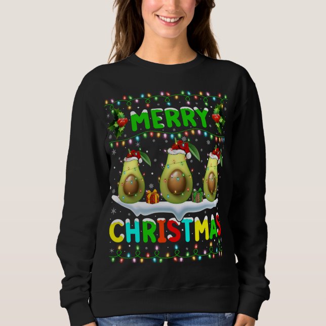 Moletom Xmas Avocado Lighting Santa Hat Feliz Natal Av (Frente)