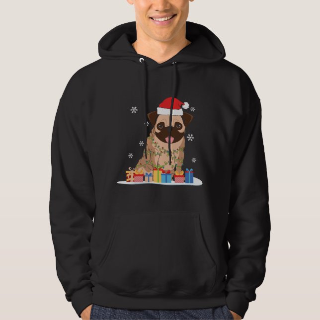 Moletom Xmas Christmas Pug Dog Puppy Santa Hat (Frente)