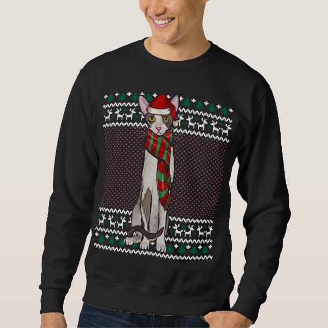 Moletom Xmas Cornish Rex Cat Santa Hat Feia Natal (Frente)