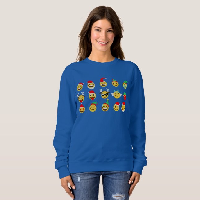 Moletom xmas emoji faces felizes mulheres blusas (Frente Completa)
