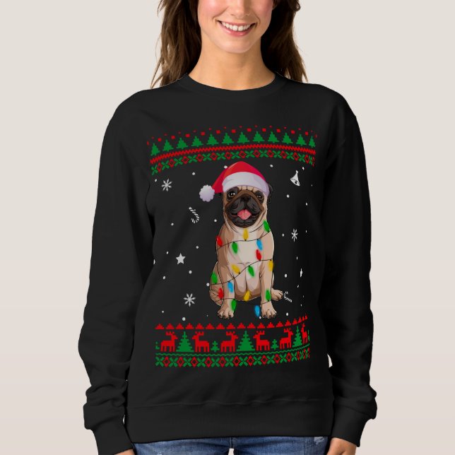 Moletom Xmas Feio Suor Luzes De Natal Pug Dog Lover (Frente)