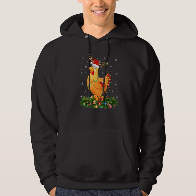 Moletom Xmas Holiday Reindeer Hat Santa Chicken Bird Chris (Frente)