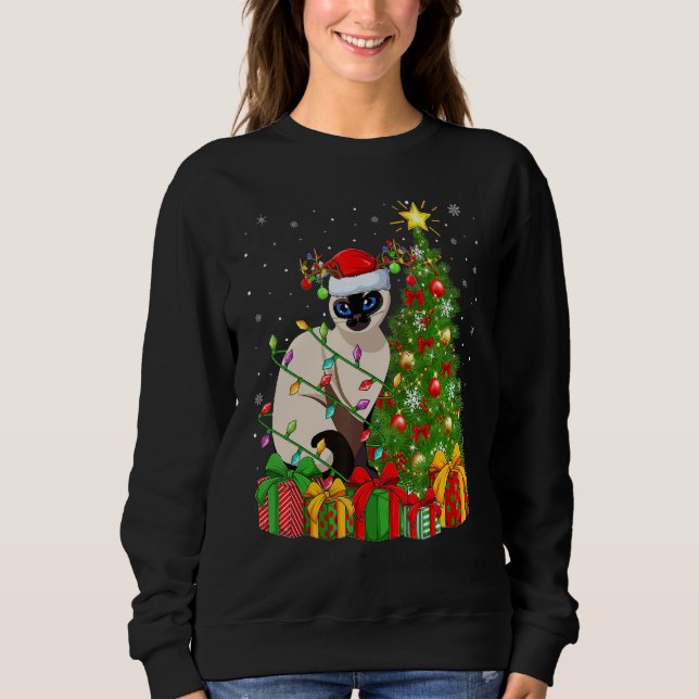 Moletom Xmas Holiday Santa Balinese Cat Christmas Tree (Frente)
