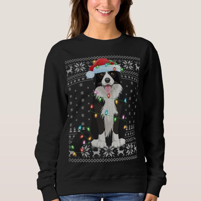 Moletom Xmas Lighting Santa Hat Ugly Border Collie Christm (Frente)
