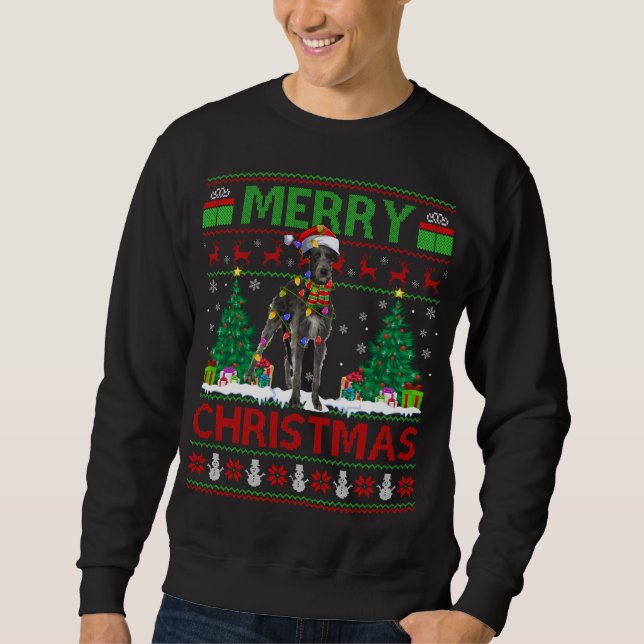 Moletom Xmas Lighting Santa Hat Ugly Irish Wolfhound Chris (Frente)