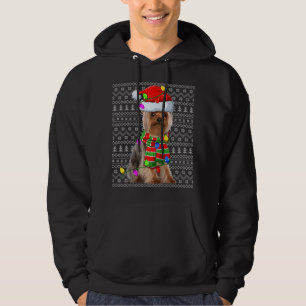 Moletom Xmas Lighting Ugly Papais noeis Yorkie Dog Ragl de