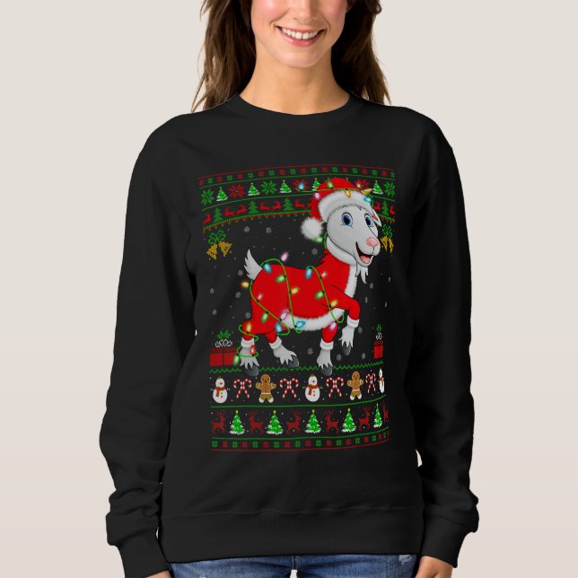 Moletom Xmas Lights Ugly Sweater Style Santa Goat Christma (Frente)