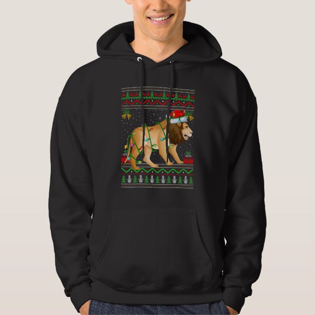 Moletom Xmas Lights Ugly Sweater Style Santa Mountain Lion (Frente)