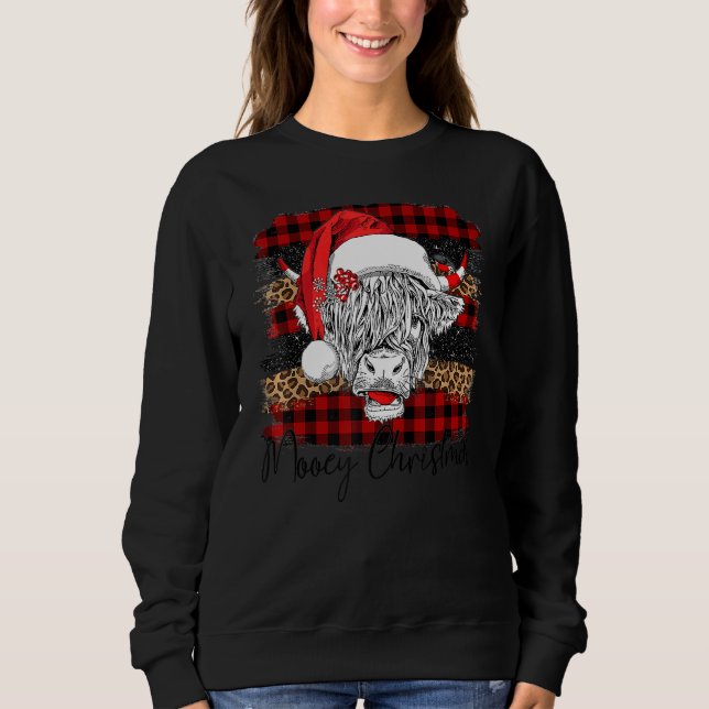 Moletom Xmas Red Buffalo Plaid Cow Santa Claus Hat Mooey C (Frente)