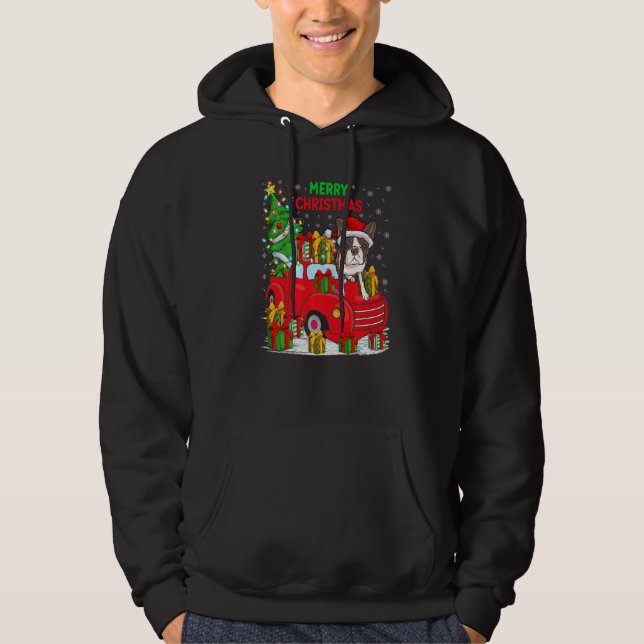 Moletom Xmas Tree Red Truck Lighting Boston Terrier Dog Ch (Frente)
