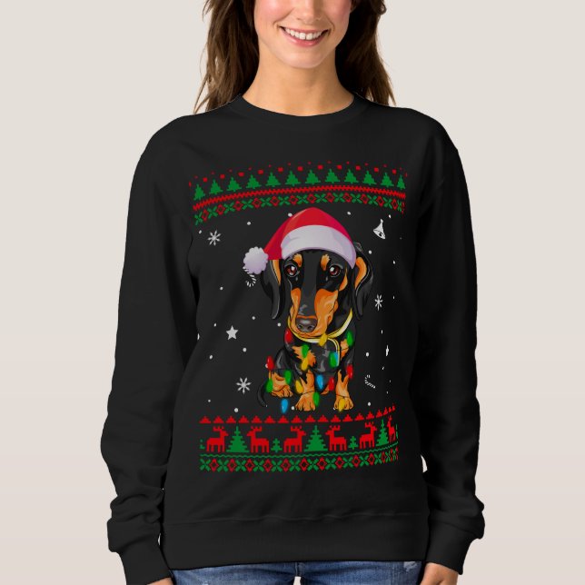Moletom Xmas Ugly Sweet Christmas Lights Dachshund Dog L (Frente)
