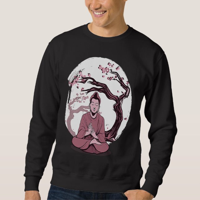Moletom Yoga cherry blossom tree meditate Japanese writing (Frente)