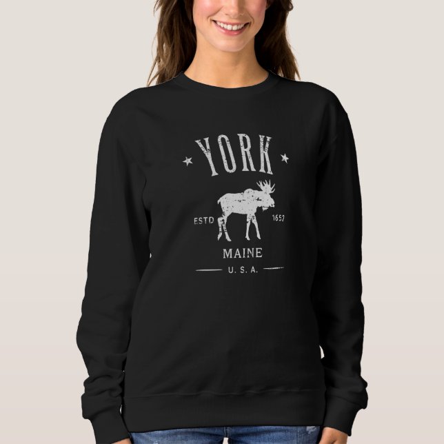 Moletom York Maine Usa With Moose Distressed Souvenir   (Frente)