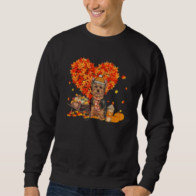 Moletom Yorkie Autumn Tree Fall Leaves Pumpkin Dog (Frente)