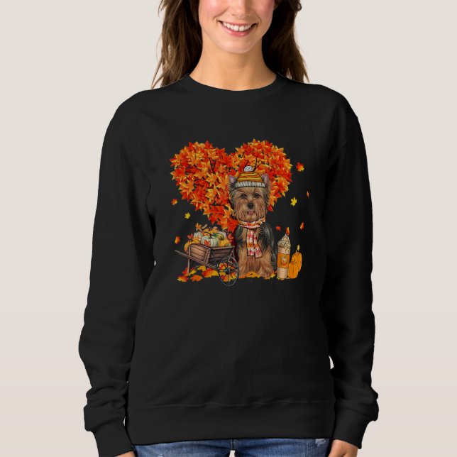 Moletom Yorkie Autumn Tree Fall Leaves Pumpkin Dog (Frente)