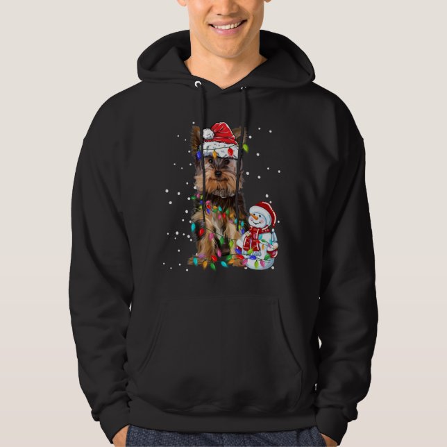Moletom Yorkshire Terrier Christmas Santa Hat Xmas Lights (Frente)