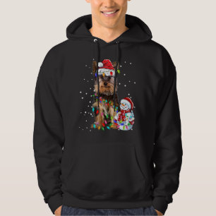Moletom Yorkshire Terrier Christmas Santa Hat Xmas Lights