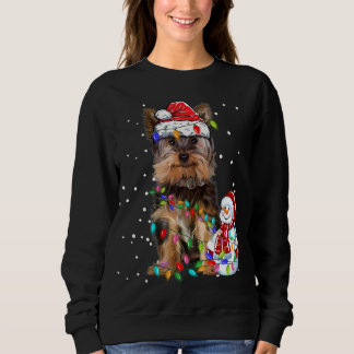 Moletom Yorkshire Terrier Christmas Santa Hat Xmas Lights