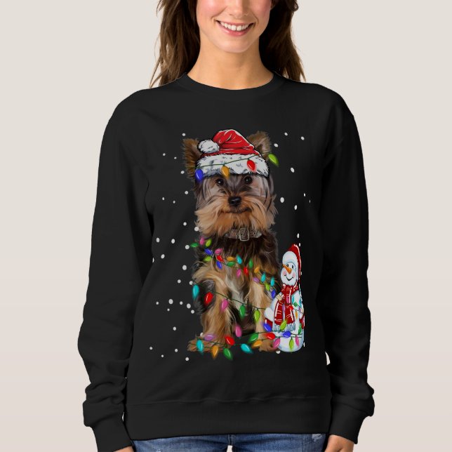 Moletom Yorkshire Terrier Christmas Santa Hat Xmas Lights (Frente)