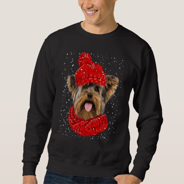 Moletom Yorkshire Terrier Red Winter Hat Christmas Scarf D (Frente)