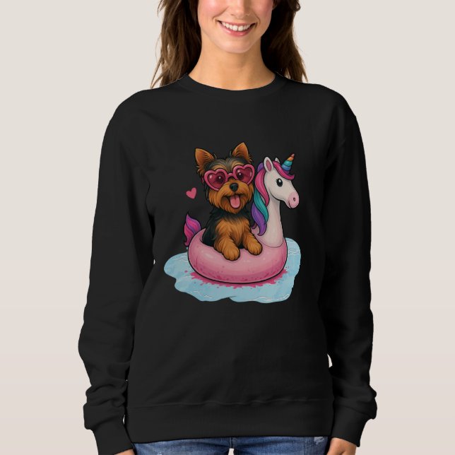 Moletom Yorkshire Terrier Unicorn Piscina Float Cute Summe (Frente)